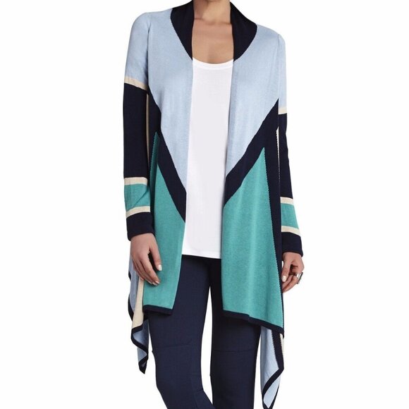 SILK BCBG Cardigan Colour Block Luxurious Sweater Tie - Picture 1 of 6